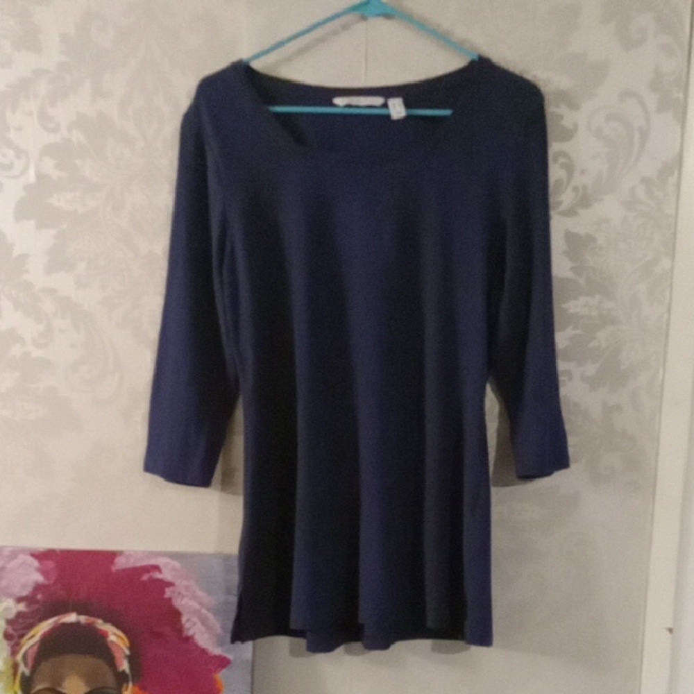 Isaac Mizrahi Blue Fitted Long Sleeve Blouse